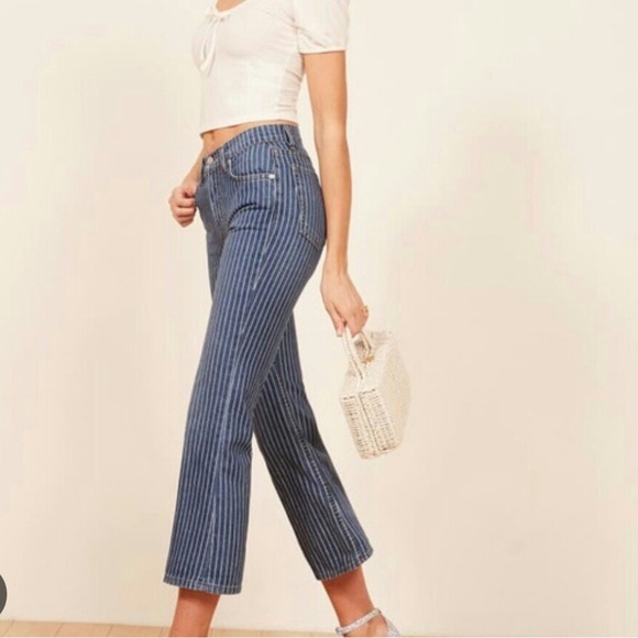 Reformation Mesa Stripe Mid Crop Flare Jeans - Picture 2 of 8